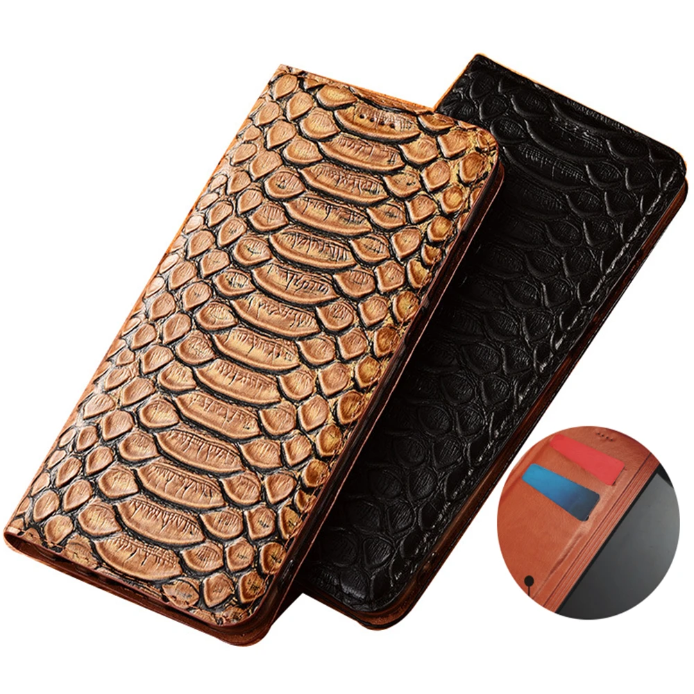 Python Grain Cowhide Leather Magnetic Closed Holster Card Holder Case For OPPO Realme X7 Pro/OPPO Realme X7 Flip Cover Funda image_0