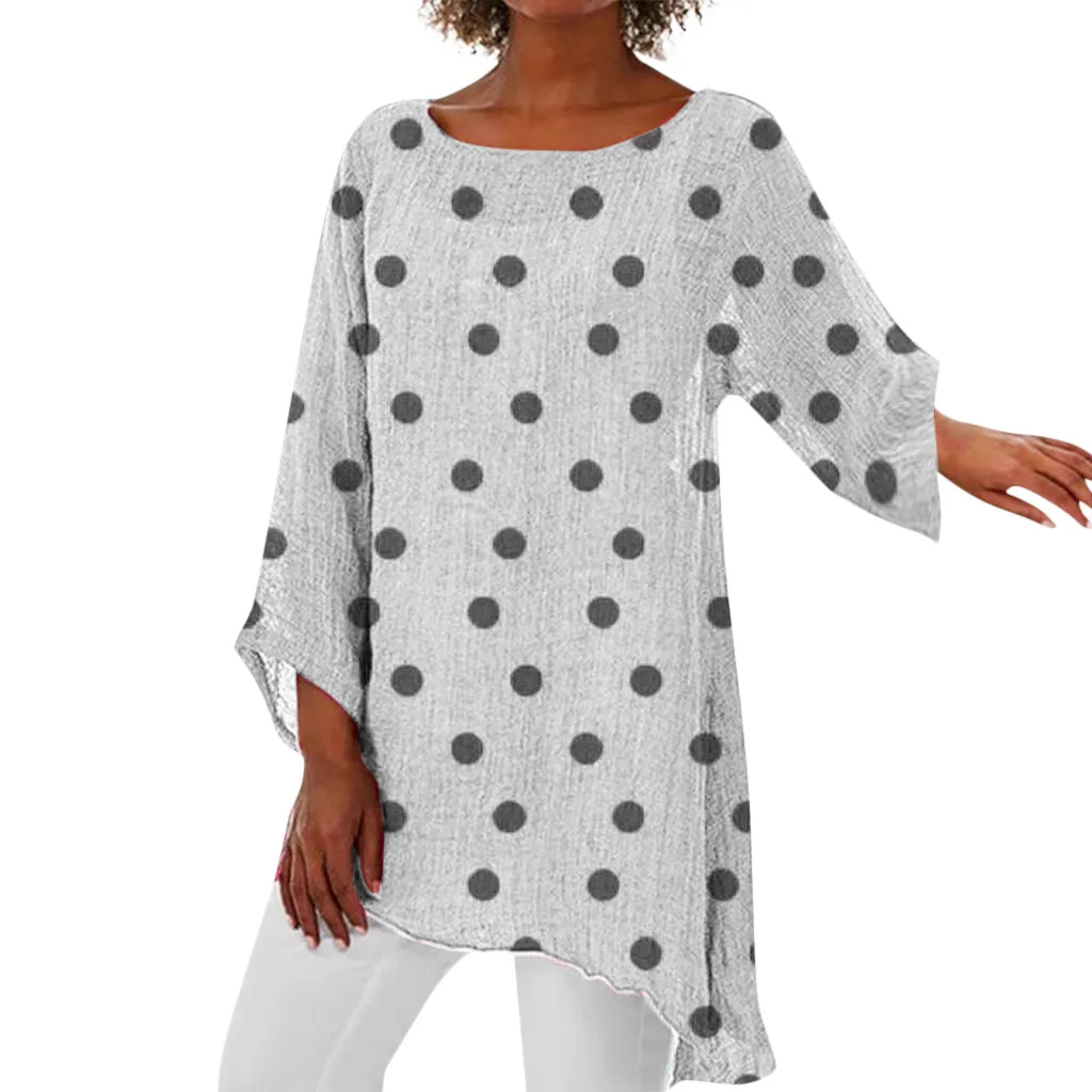 

Women Summer Tops Modis Dots Printed Blouses 3/4 Sleeve O-neck Loose Casual Loose Shirt Top Blouse Spring Clothes For Womens BL#