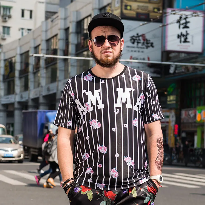 

Large size men's wholesale men's short-sleeved T-shirt ice silk thin section striped half-sleeved tide