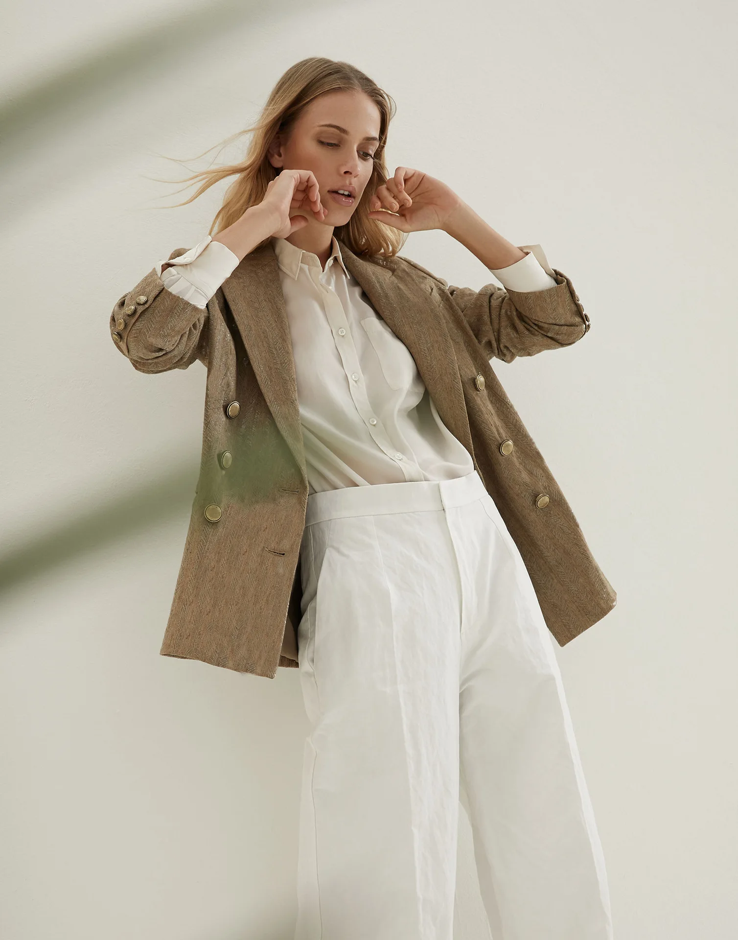 

19 Autumn New Style Western Style Crisp Handsome And Stylish Earth Color Herringbone Cotton Linen WOMEN'S Suit
