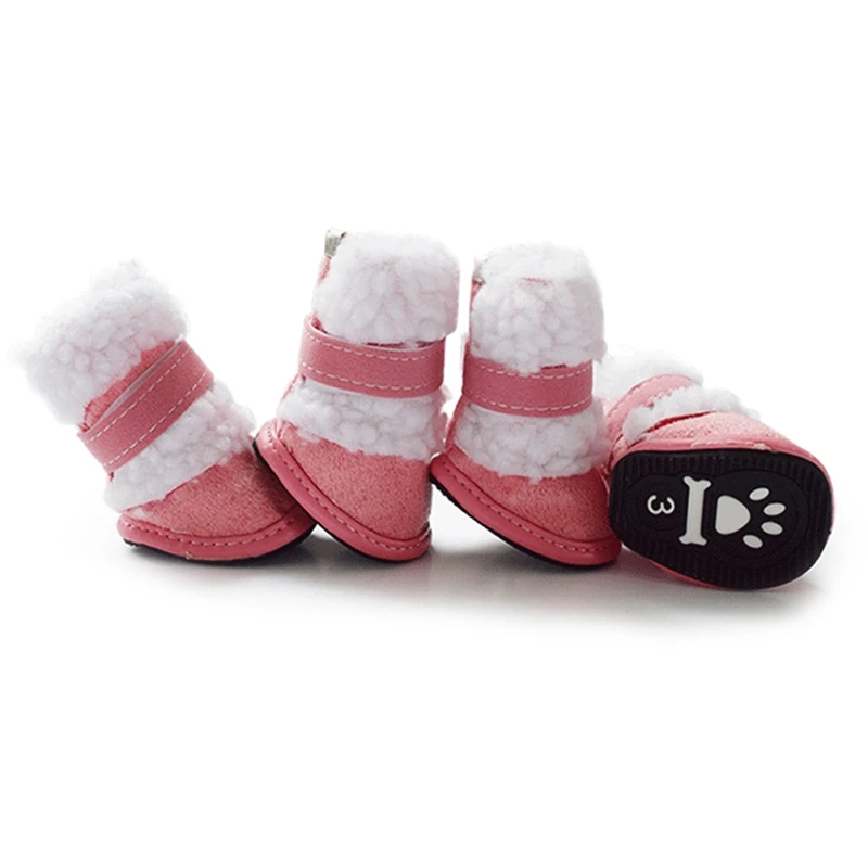 4 шт. зимняя обувь для собаки питомец маленькая собака теплые кашемировые зимние сапоги Зимние ботиночки обувь для маленьких кошек собак - Цвет: Розовый