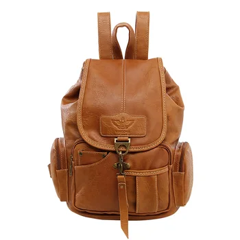 

Women Casual Top Handle School PU Leather Solid With Zipper Travel Soft Hook Closure Backpack Students Fashion Large Capacity
