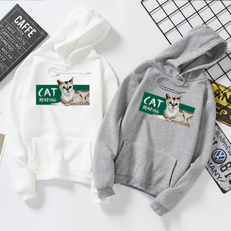 

S-3XL Oversized Autumn Winter Fleece Print Cat Harajuku Pullover Thick Loose Women Cute Hoodies Sweatshirt Female Casual Coat