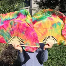 Весна, 1 пара 30 см бамбук+ 20 см китайский танец Шелковый веер(флаттер), 2 слоя натурального струящегося шелка