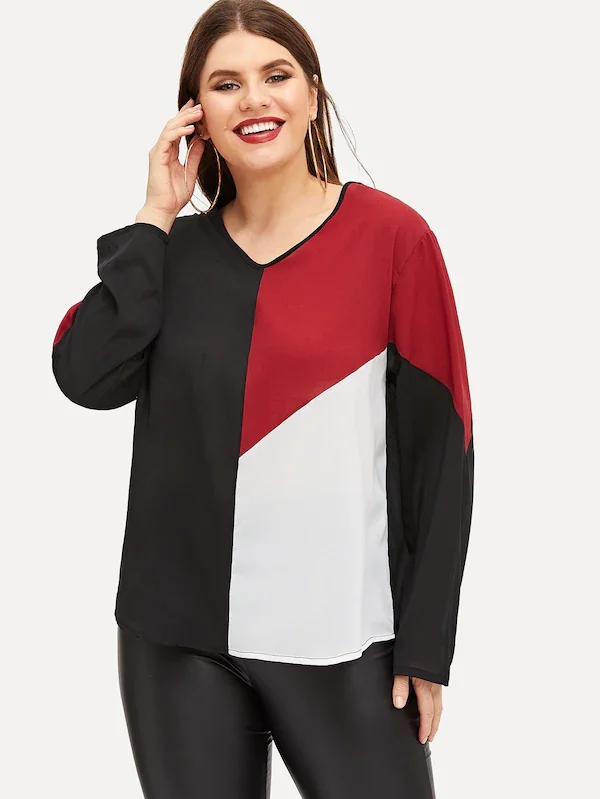 Женская шифоновая блузка с длинным рукавом и V образным вырезом|Блузки| |