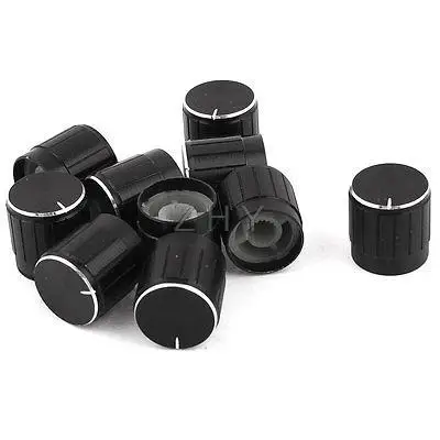 

10 x Black Silver Tone Plastic Potentiometer Rotary Control Knobs Caps 15x17mm