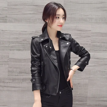 

Motorcycle Leather Jacket Female Leather Jacket Women Short Slim Korean Fashion Jacket Black Pu Jacket Short Black Pu Tops