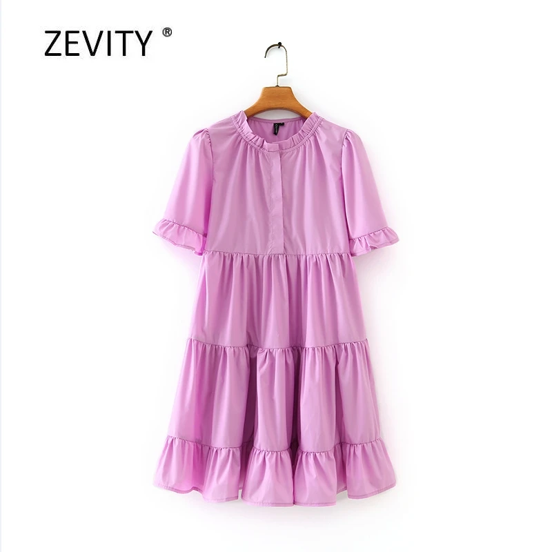 Zevity New women sweet cascading ruffles solid color casual A line dress female short sleeve pleats vestido chic dresses DS4057 Zevity New women sweet cascading ruffles solid color casual A line dress female short sleeve pleats vestido chic dresses DS4057