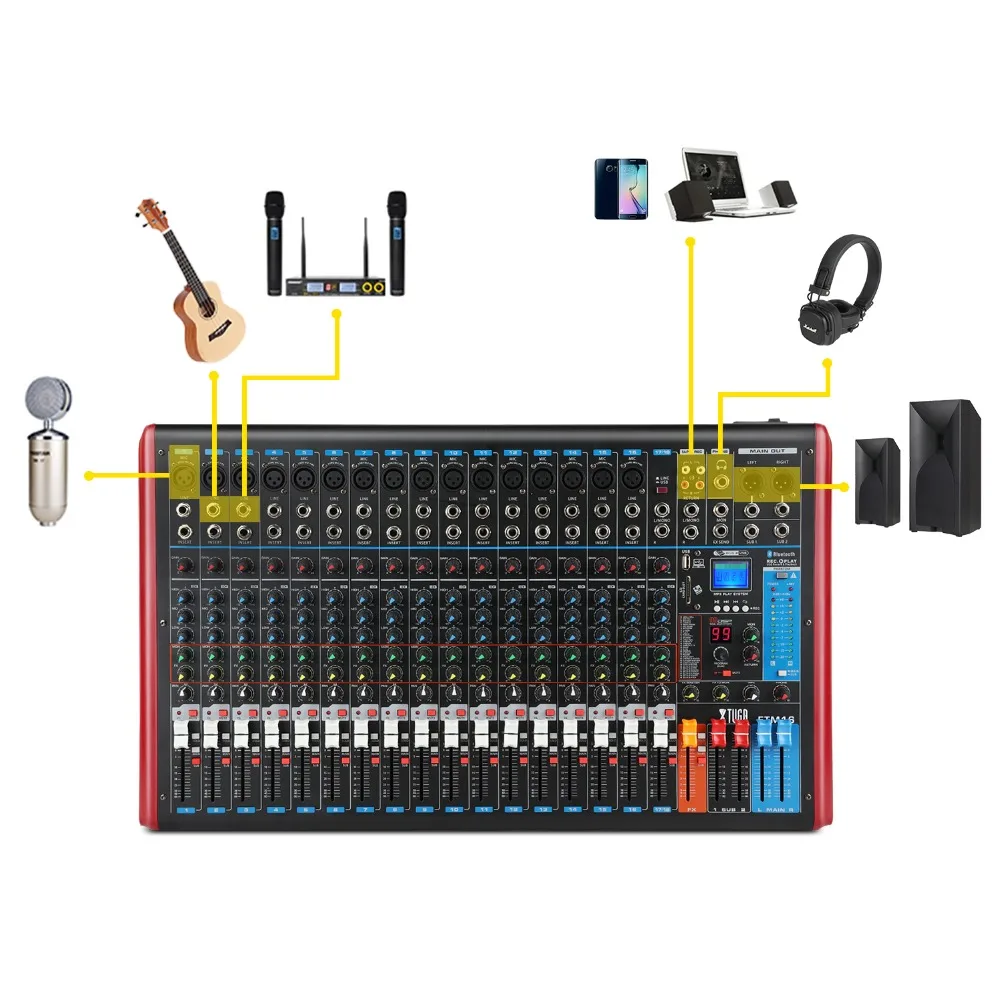 XTUGA FTM16 16-канальный профессиональный звуковой микшер звука встроенный 99-bit DSP цифровой эффект с цифровым Дисплей MP3 Распознавание отпечатков пальцев, Bluetooth, USB