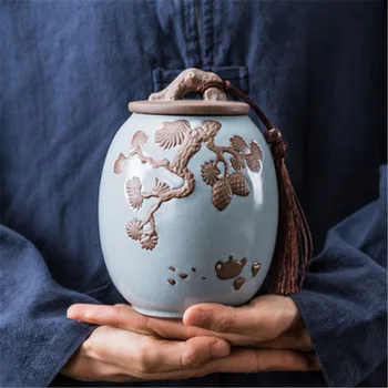 

Household Ceramic Tea Box Sealed Canister Geruyao Tea Storage Canister Half-pound Puer Storage Tea Canned Tea Box Organizer tp9