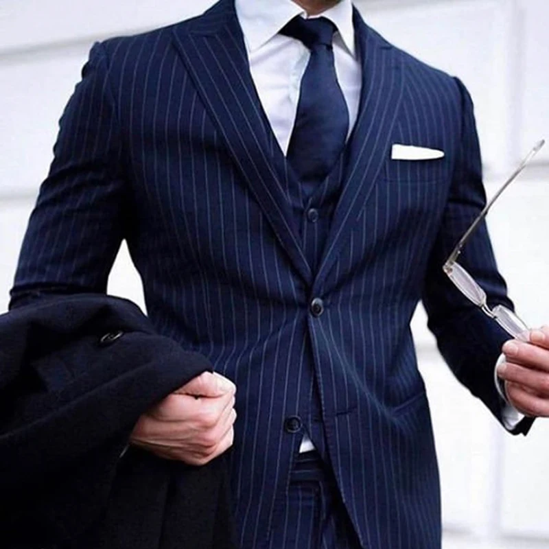 Gessato Slim fit abiti da uomo per matrimonio Prom 3 pezzi risvolto con  visiera Business formale Set da uomo giacca con pantaloni New  Fashion|Suits| - AliExpress