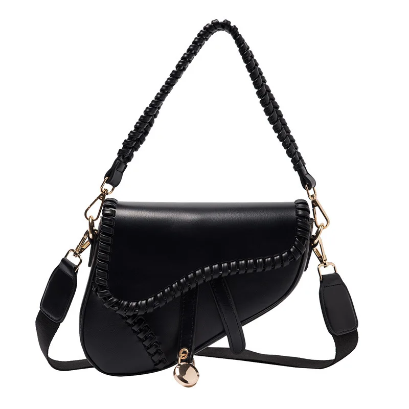 Fashion Saddle Women Bag One Shoulder Handle Trend Casual Hasp Zipper PU Material Polyester Inside Lock Ornament Bag shoulder bag,pu handbag