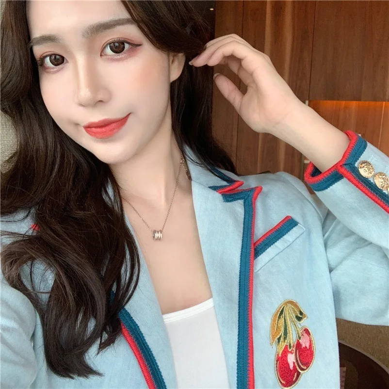 Фото фотосессия чистая цена онлайн Стиль Знаменитостей корейский стиль Изящный Универсальный контрастный цвет Связывание Ковбой Slim Fit маленький костюм C