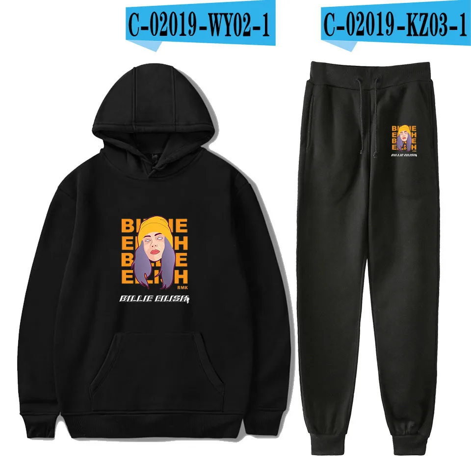 Новинка Billie Eilish, модный свитер с капюшоном и длинными рукавами, 2 шт., Billie Eilish, Женский/мужской спортивный костюм, толстовки, штаны, Модный повседневный - Цвет: As Picture