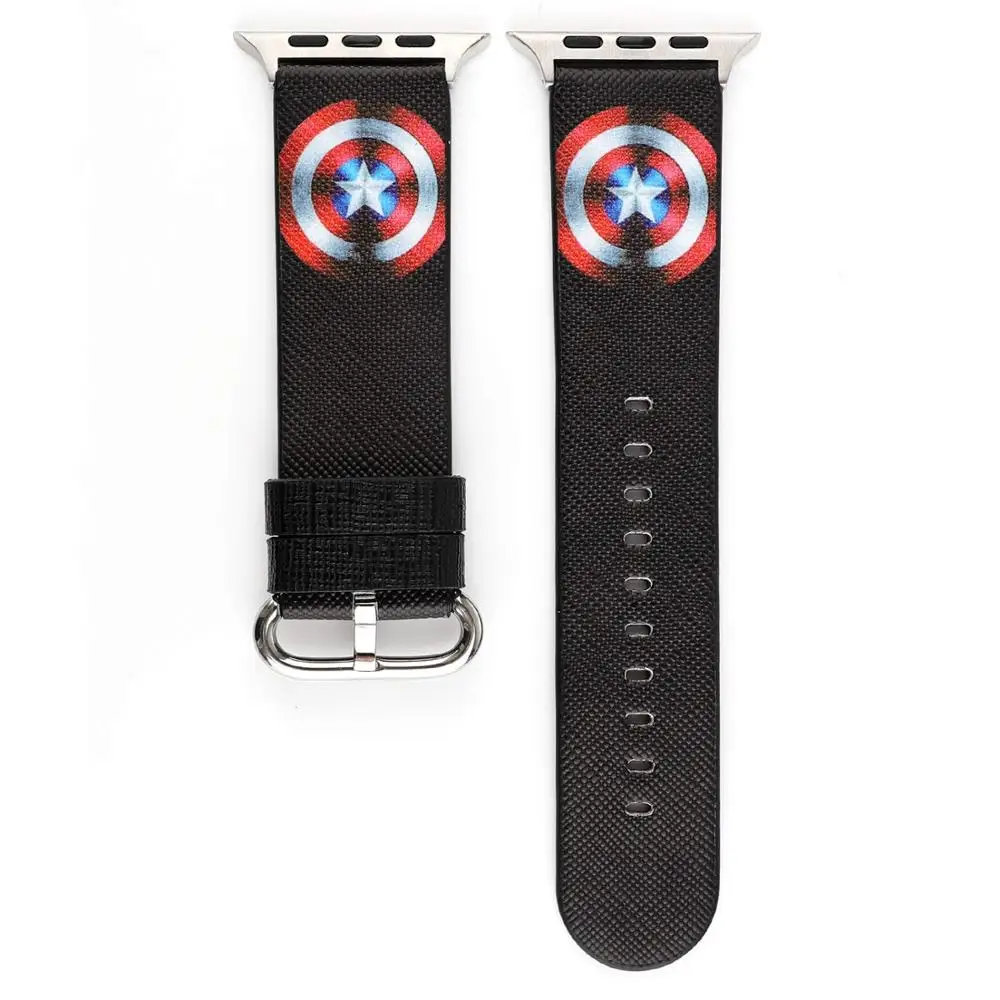 Кожаный ремешок Капитан Америка для apple watch band 40 мм и для apple watch 4 44 мм браслет для iwatch series 3 2 1 42 мм 38 мм - Цвет ремешка: Captain America