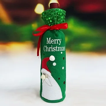 Christmas Wine Bottle Decor Set Santa Claus Snowman Deer Bottle Cover Clothes Kitchen Decoration for New Year Xmas Dinner Party - Цвет: Green