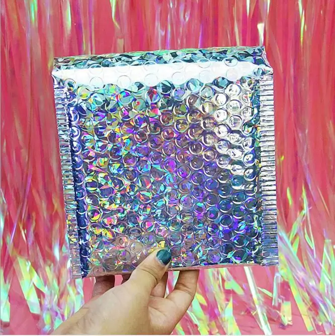 Sobres de correo de burbujas pequeñas, bolsas de embalaje de burbujas láser de plata acolchadas, 13x15cm, 10 Uds.
