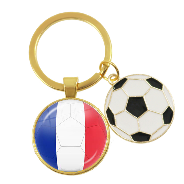 Football Team Emblem Keychain France Flag and Football Logo Key Ring Jewelry European Football Funs Cool Men Gift