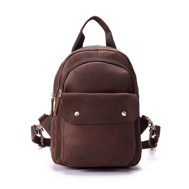 

Mochila Hombre Impermeable Antirobo Vintage Cuero Lujo Marron Crazy Horse Genuine Leather Travel Backpack Men Leather Laptop Bag