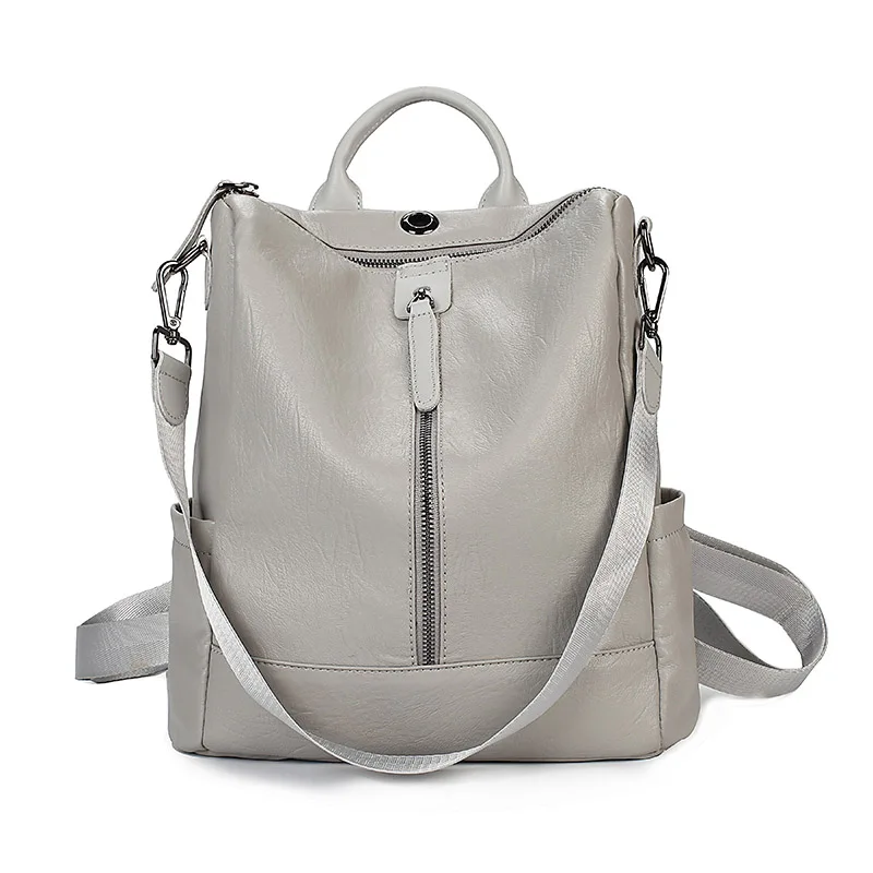 Женские рюкзаки из натуральной кожи, дорожная сумка на плечо, высокое качество, Женский винтажный рюкзак, школьные рюкзаки для девочек, Mochilas Feminina - Цвет: Gray