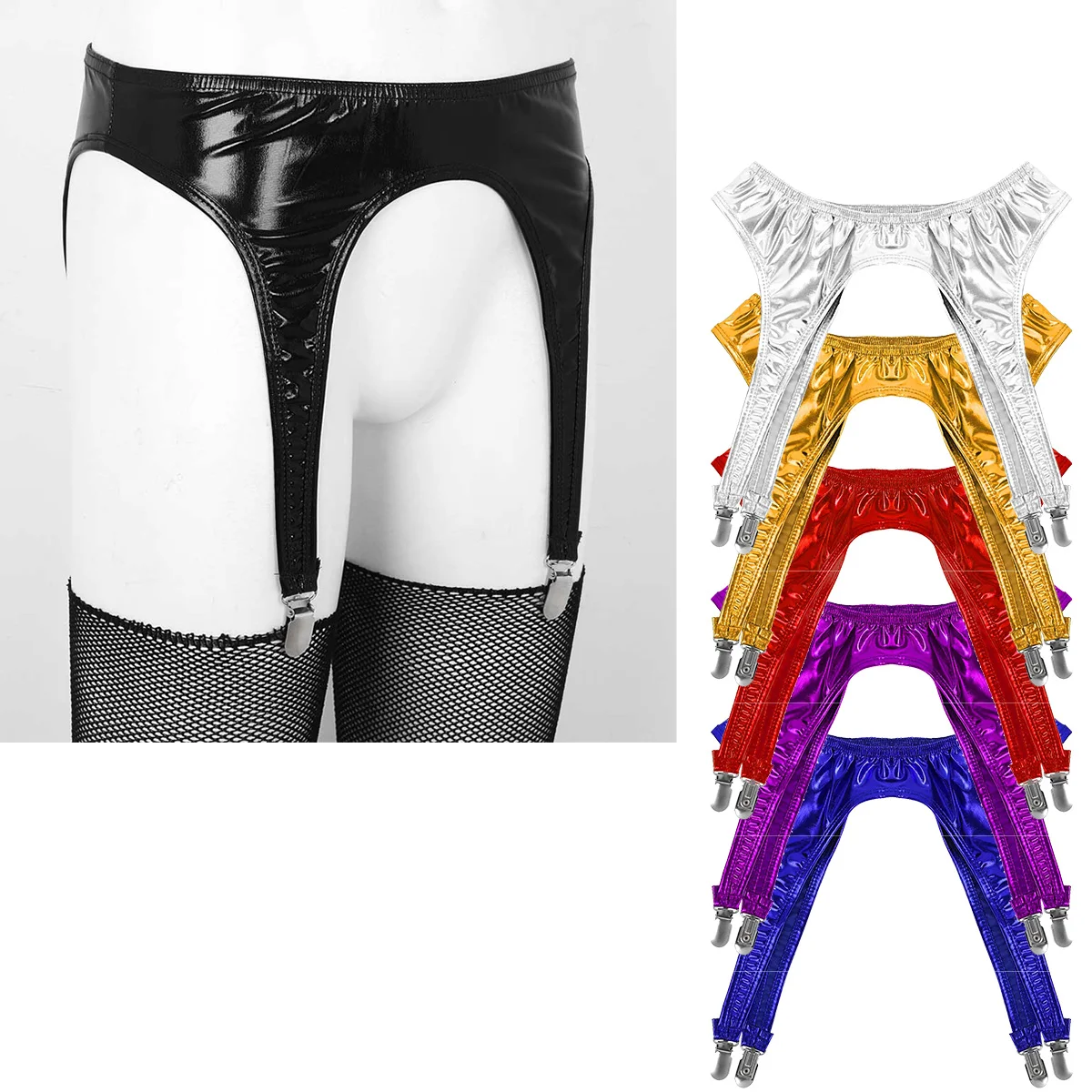 Garter Belt Lingerie Harness Sexy Women Punk Goth Metal Clip Latex Elastic for Leg Stockings Festival Rave