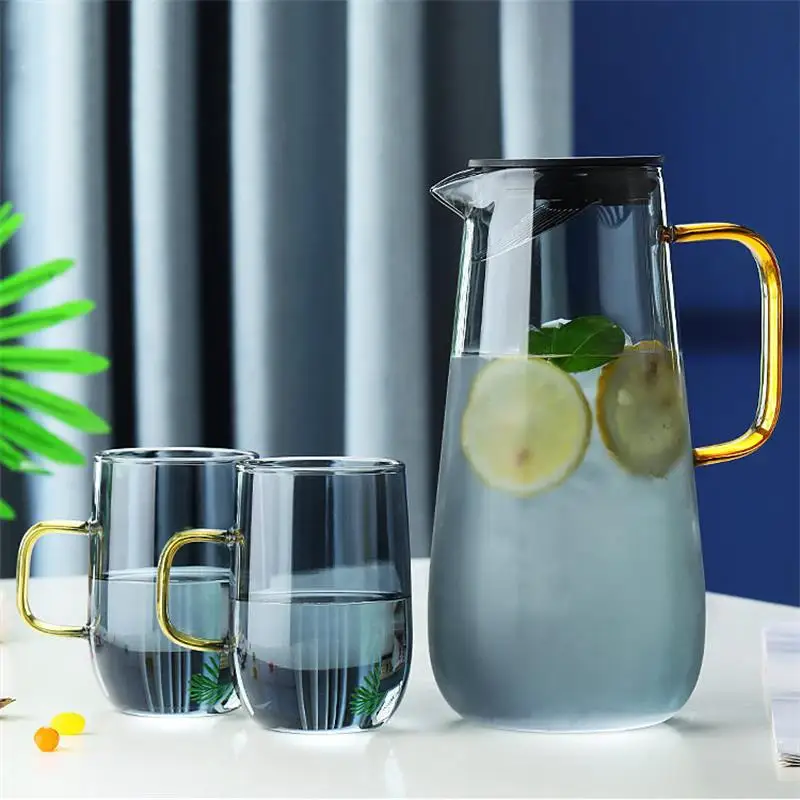 1600ml Nordic style heat-resistant glass kettle Large-capacity household explosion-proof juice coffee milk jug Filter with lid