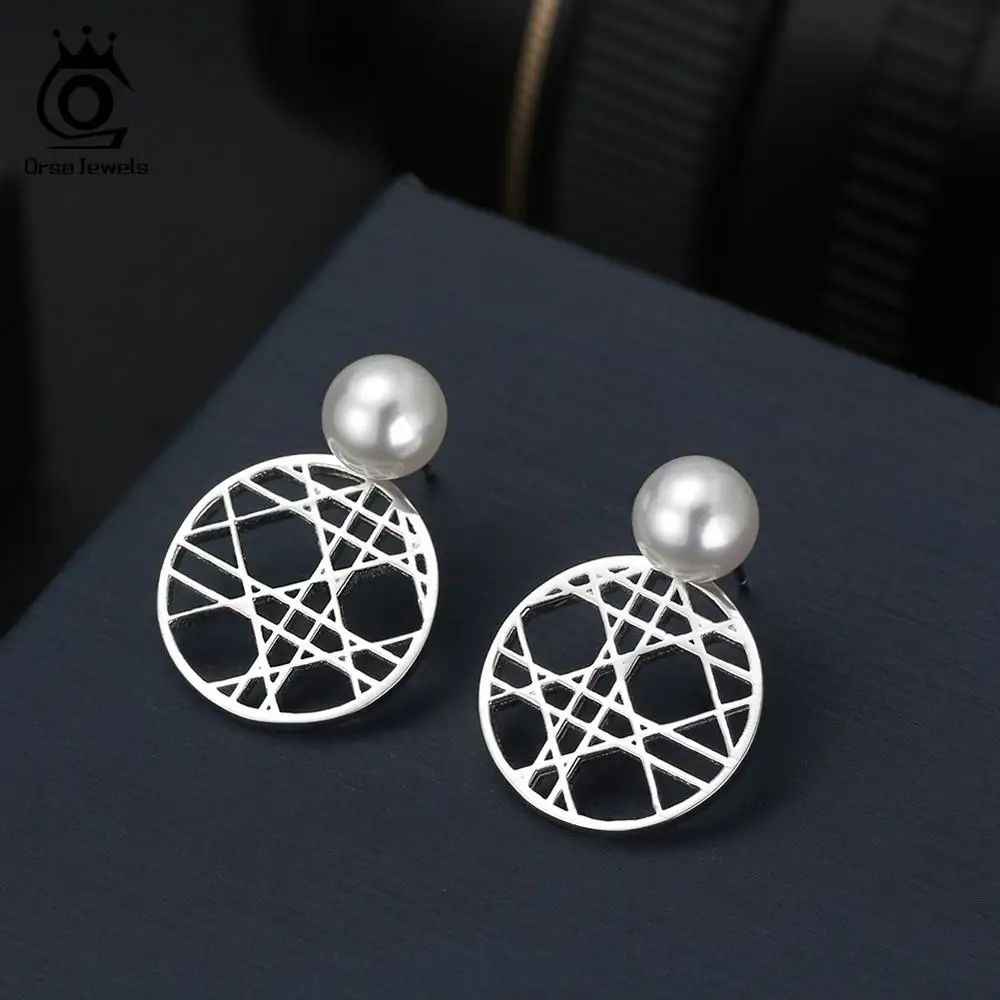 ORSA JEWELS Настоящее серебро 925 пробы Женские Имитация жемчуга круглые серьги неправильные полые модные серьги ювелирные изделия SE159