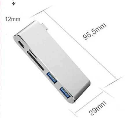 Basix usb type C концентратор с зарядка PD порт, 2 USB 3,0 порта и SD/Micro SD TF кардридер для MacBook huawei P20 USB-C концентратор - Цвет: silver