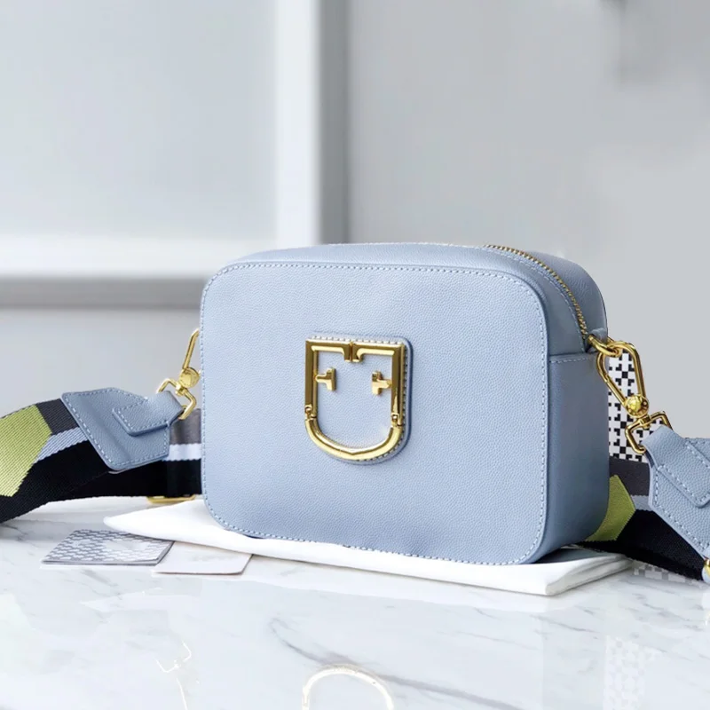 Новейший роскошный бренд, натуральная кожа, широкий плечевой ремень, сумка с клапаном, на одно плечо, диагональная через плечо, женская сумка - Цвет: Небесно-голубой