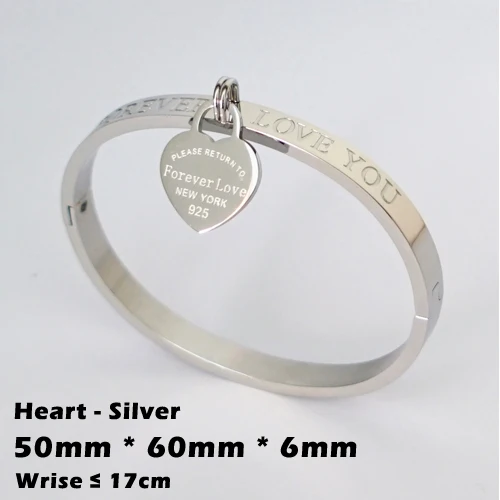Heart-Silver-6mm Трендовые Кристальные браслеты для женщин, серебряный, золотой, розовый браслет, титановые браслеты для любви, браслеты из нержавеющей стали, ювелирные изделия - Окраска металла: Heart-Silver-6mm
