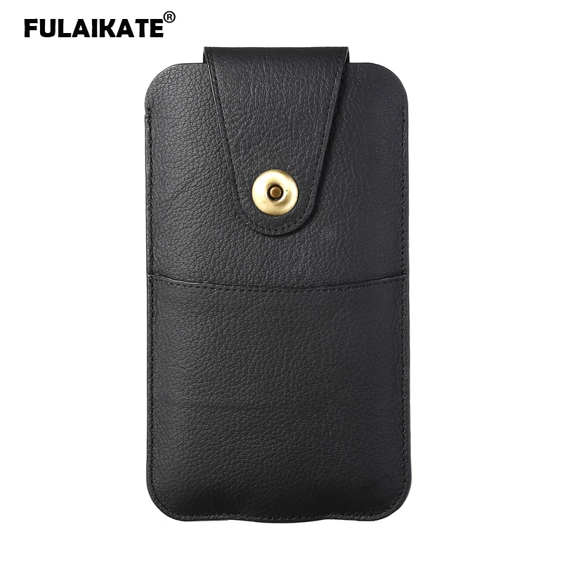 

FULAIKATE 4.7"-6.9" First Layer Cowhide Waist Bag for Smart Phone Card Pocket Portable Outdoor Climbing Running Case Pouch