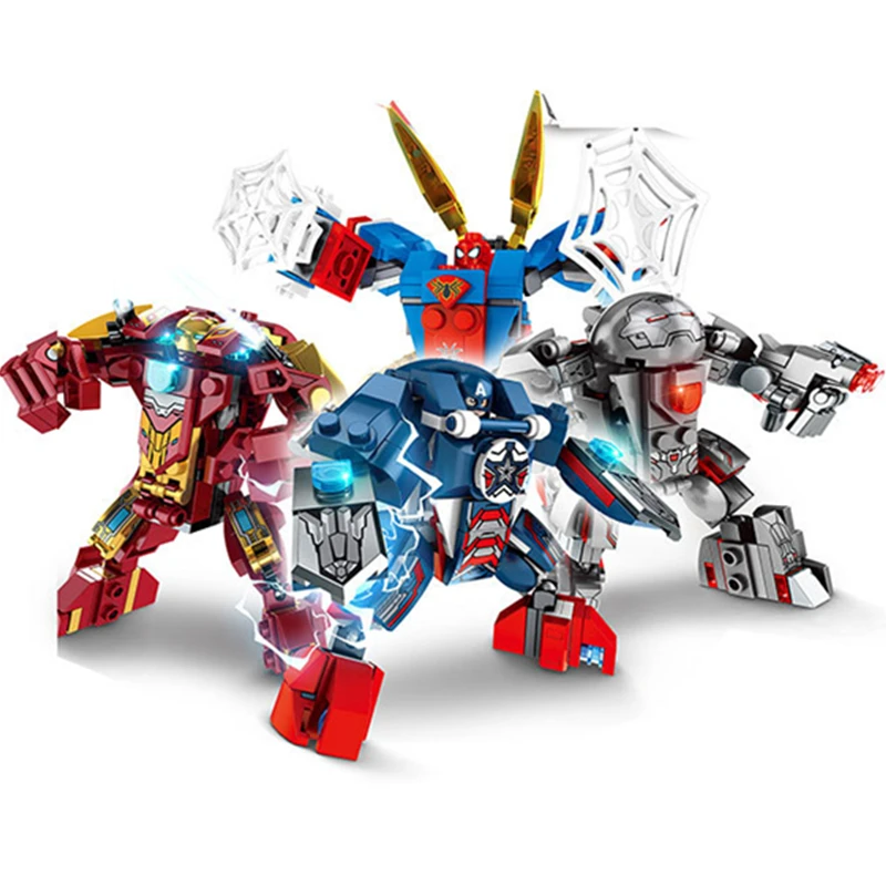 

Super Hero Iron Man Spiderman Captain America Hulkbuster robot Marvel Fighter Building Blocks Bricks Movie DC Kids Kits Sets