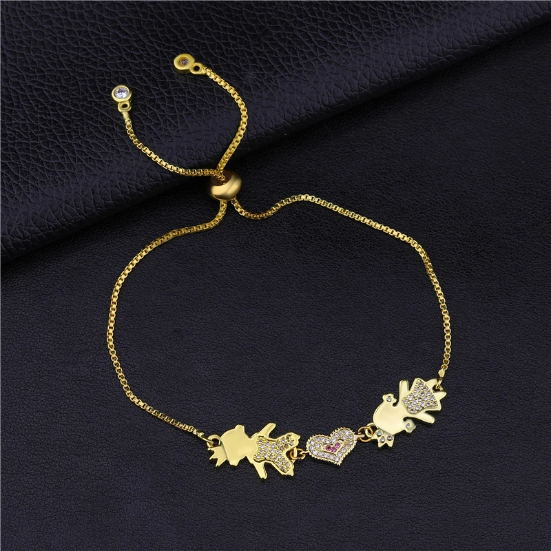 Juya, модные парные принадлежности для браслетов, микро проложенный циркон, Mama Love Boy Girl, очаровательные браслеты для женщин, мама, рождественский подарок, браслет - Окраска металла: Gold
