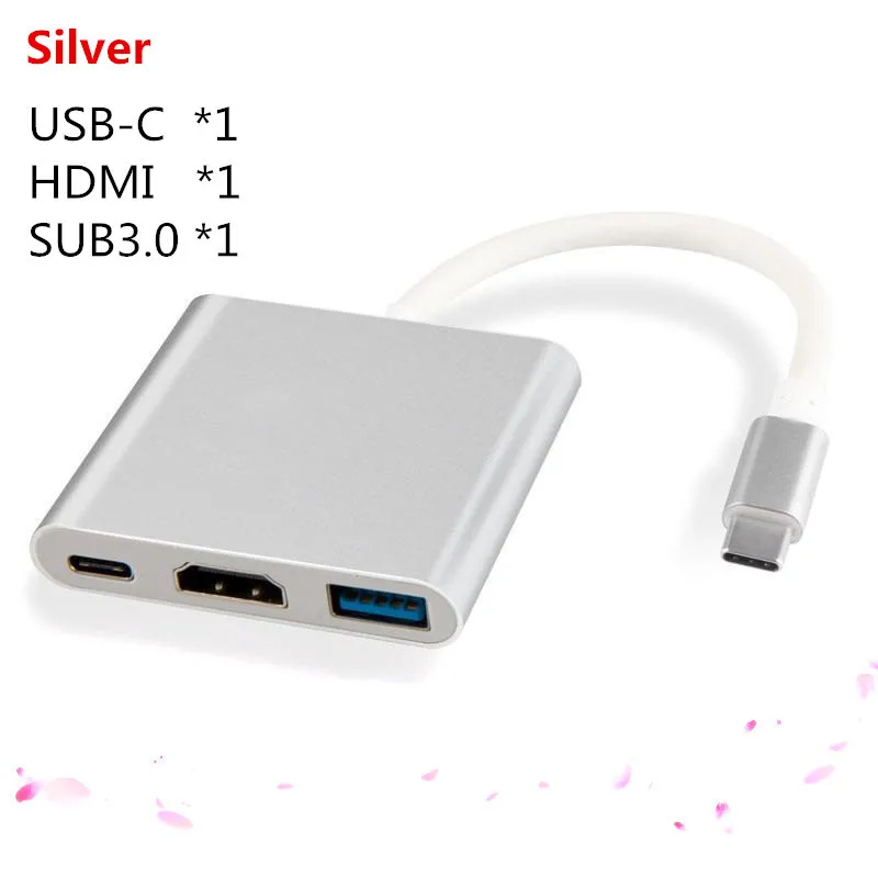 Высокоскоростное зарядное устройство с 3 usb-портами для USB3.0 4K HDMI USB-C OTG адаптер для порт зарядки Micro USB для смартфонов Apple Macbook Планшетные ПК ноутбука, настольного компьютера, аксессуары - Цвет: Silver