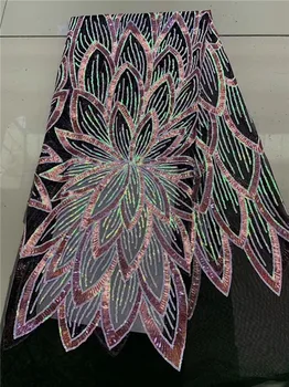 

Amazing style mesh lace fabric with sequins French net lace material for women dress PDN745(5yards/lot)