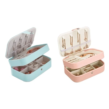 

2x Portable Women Jewelry Box Storage Organizer Girls Travel 2-Layer Rectangle Earrings Ring Necklace Carrying Case Gift Boxes(B