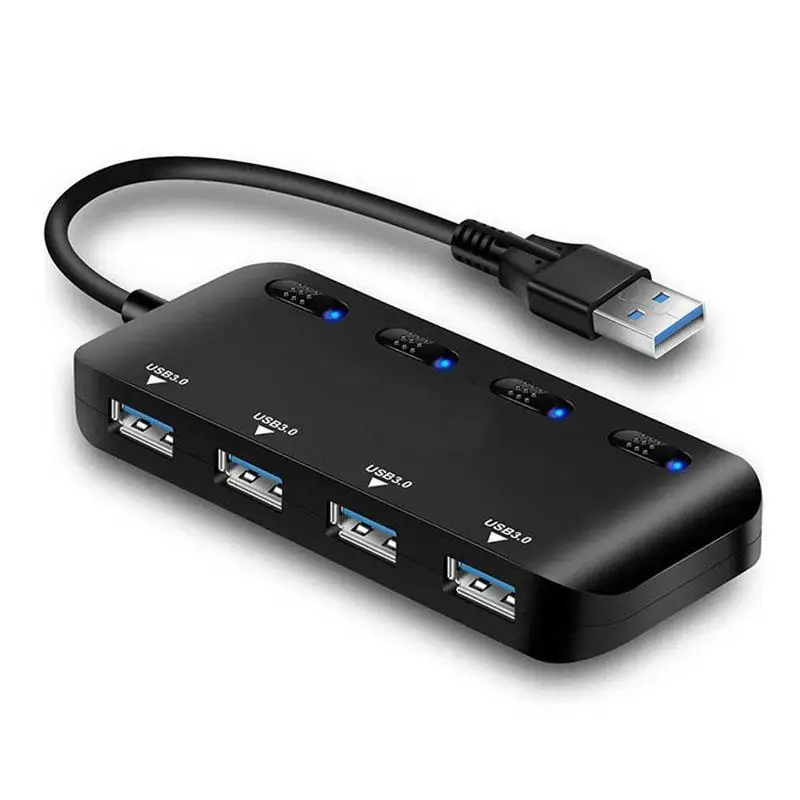 Черный Мини-usb 3,0 концентратор 4 порта источник питания OTG с микро-usb интерфейс питания для MacBook ноутбук планшет компьютер OTG usb-хаб - Цвет: Черный