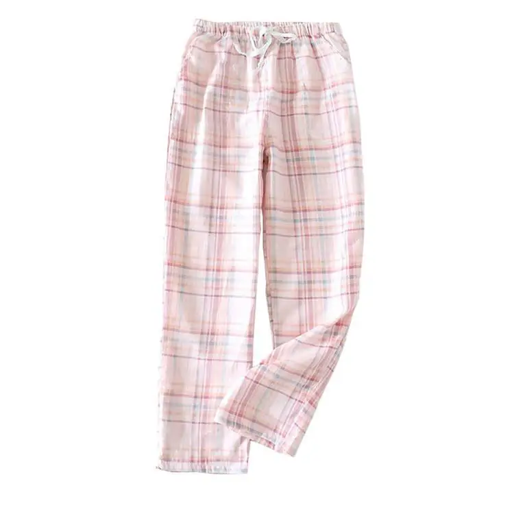 

Women Cotton Gauze Thin Plaid Pajama Pants Sleep Wear For Womens Sleep Trousers Autumn Home Casual Loose Pants