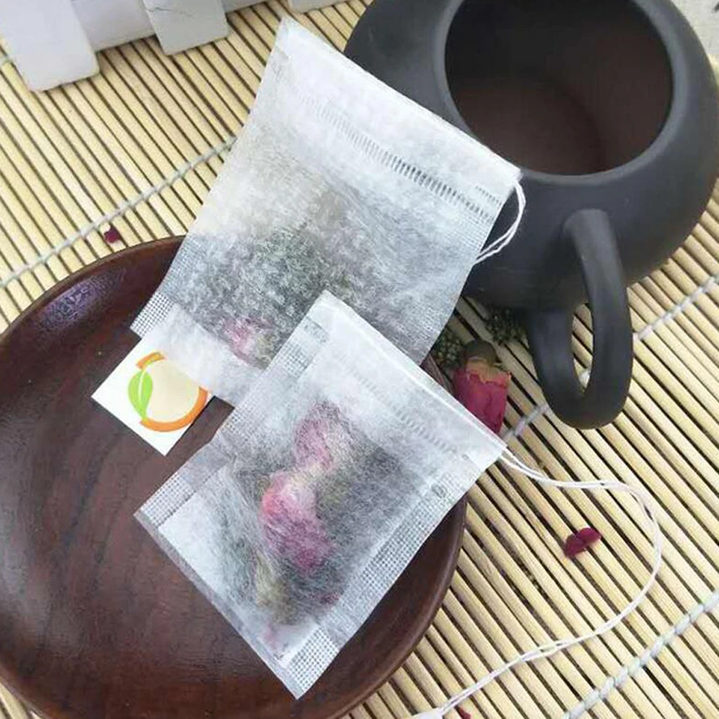 100 Pcs Teabags Filter Disposable Empty Scented Tea Bags with Drawstring Tea Infuser Medcine Bag for Herb Loose Tea Bolsas de te
