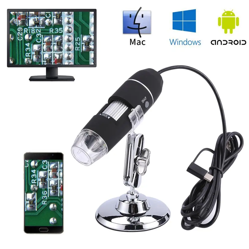 Цифровой микроскоп 3 в 1 1000x 8 светодиодов USB камера эндоскоп увеличительное стекло