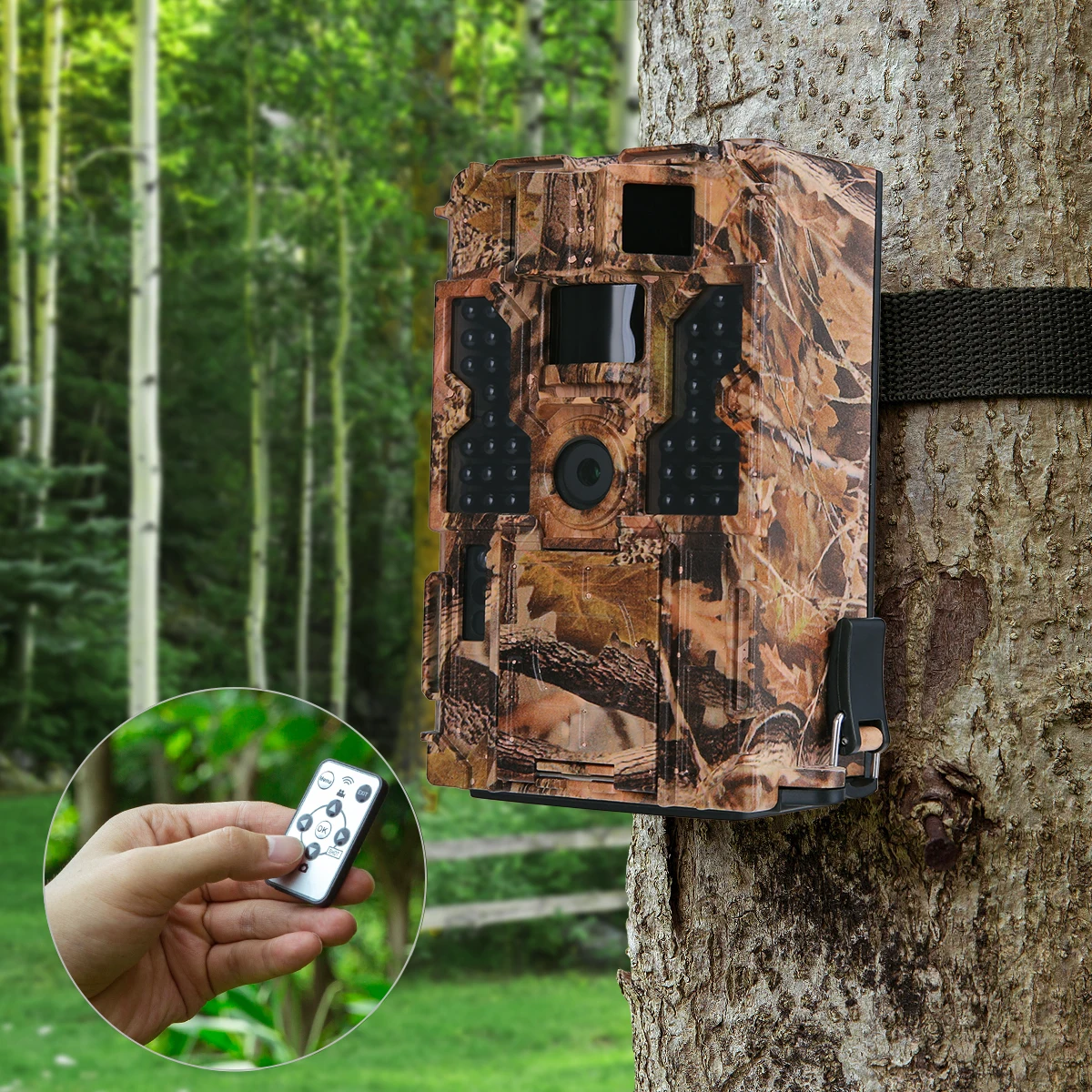 

TOMSHOO Trail Camera 20M 1080P 30fps Hunting Camera with 32pcs 850NM IR LEDs Night Vision 0.2s Trigger Time 20m Range
