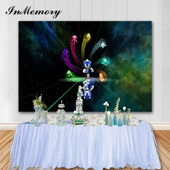 

InMemory Photocall Sonic Hedgehog Backdrop for Photography Studio Props Child's Birthday Party Photo Background Cake Table Decor