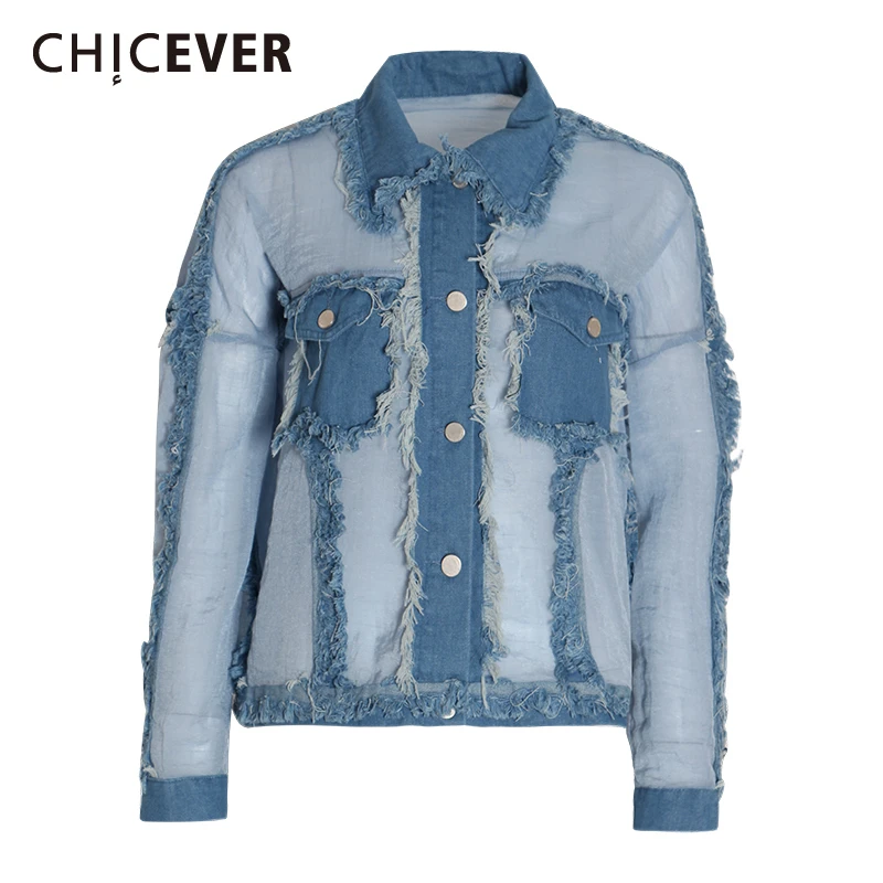 CHICEVER/женские джинсовые топы и блузки в стиле пэчворк с кисточками воротник