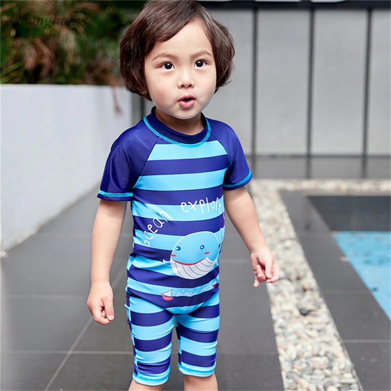 New Model 1-8 Boy swimsuit Blue Stripe wale printing one piece Swimwear boys Bathing Suits swim wear suit child rash guard