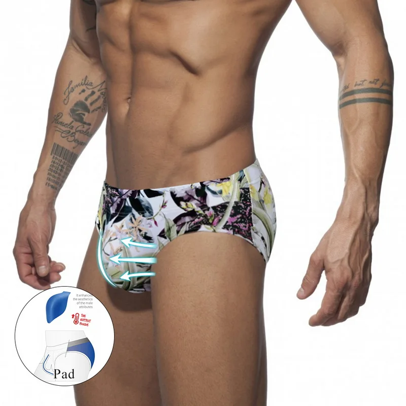 

CALOFE 2020 Men's Swim Briefs Sexy Padded Swimwear For Men Swimming Trunks Floral Gay Mens Swimsuit Bikini Beach Bath Shorts