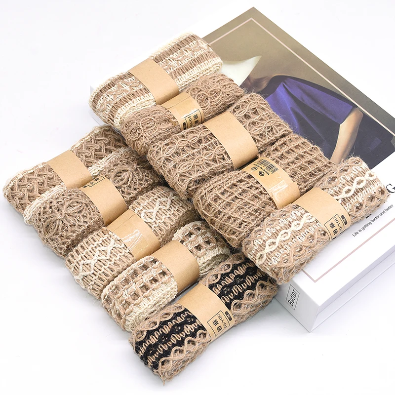 2M 3.5~5cm Width Natural Jute Burlap Roll Ribbon Vintage Hollow Weave Hemp Rope Wedding Party Gift Box Decor Supplies DIY Crafts