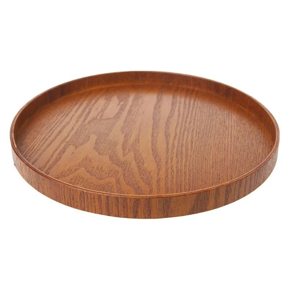 Retro Round Tea Accessories Plate Wooden Fruit Dishes Platter Food Tea Tray Natural Bakery Serving Tray Kitchen Tools 3 Sizes