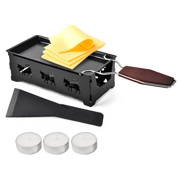 

Non-Stick Mini Raclette Set Cheese Raclette with Foldable Handle Candlelight Cheese Melter Pan Spatula Cheese Plate Baking Tools