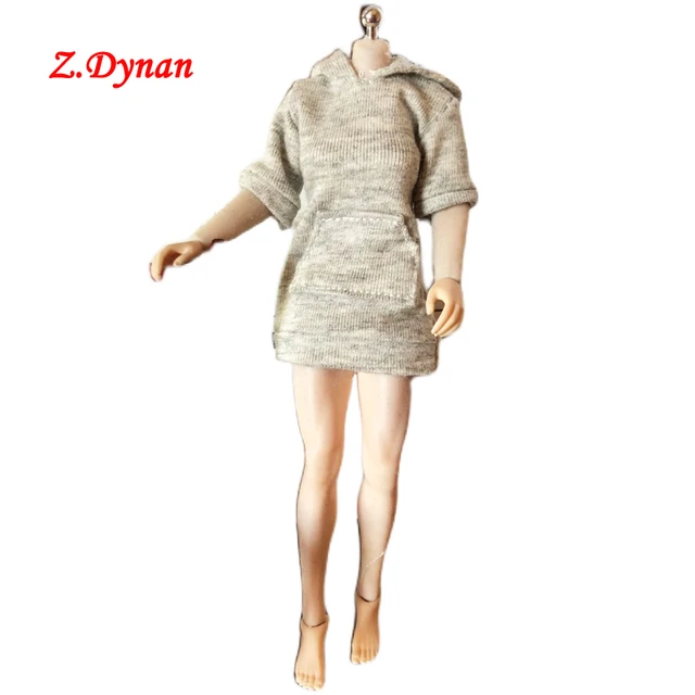 1/12 Scale Female doll Clothes grey sport sweater dress for 6