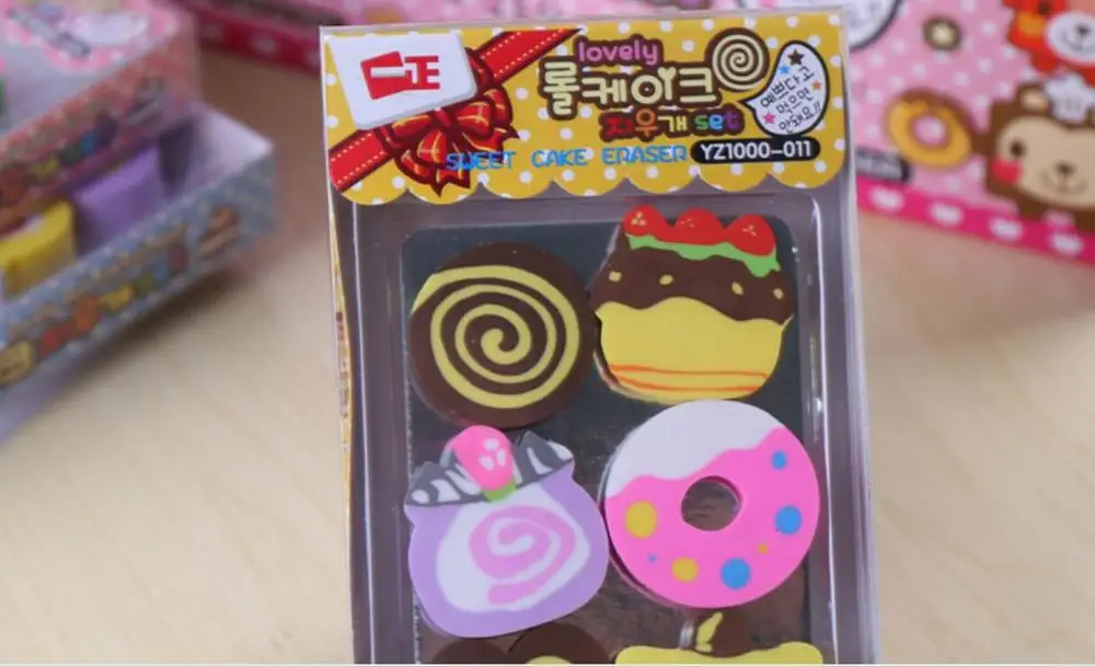 korea cartoon sweet cake pencil Eraser School Supply Rubber Eraser art drawing Rubber office cleaning eraser kids gift 24box/lot